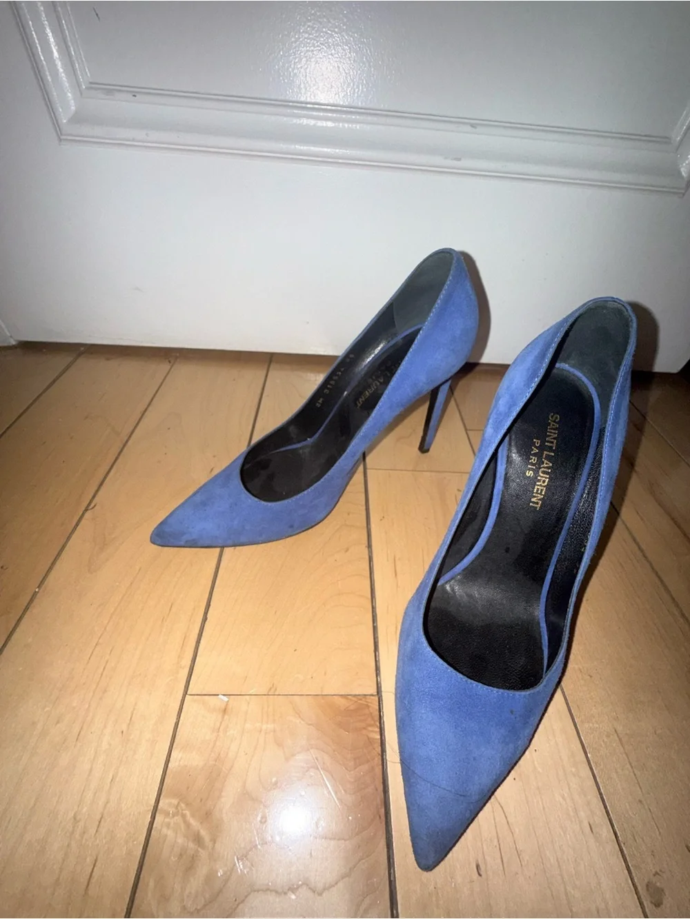 Saint Laurent Cobalt Suede Pointed-Toe Stilettos - Picture 7 of 9